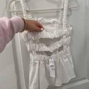 White Boutique Top - with cut-out back & ruffle straps